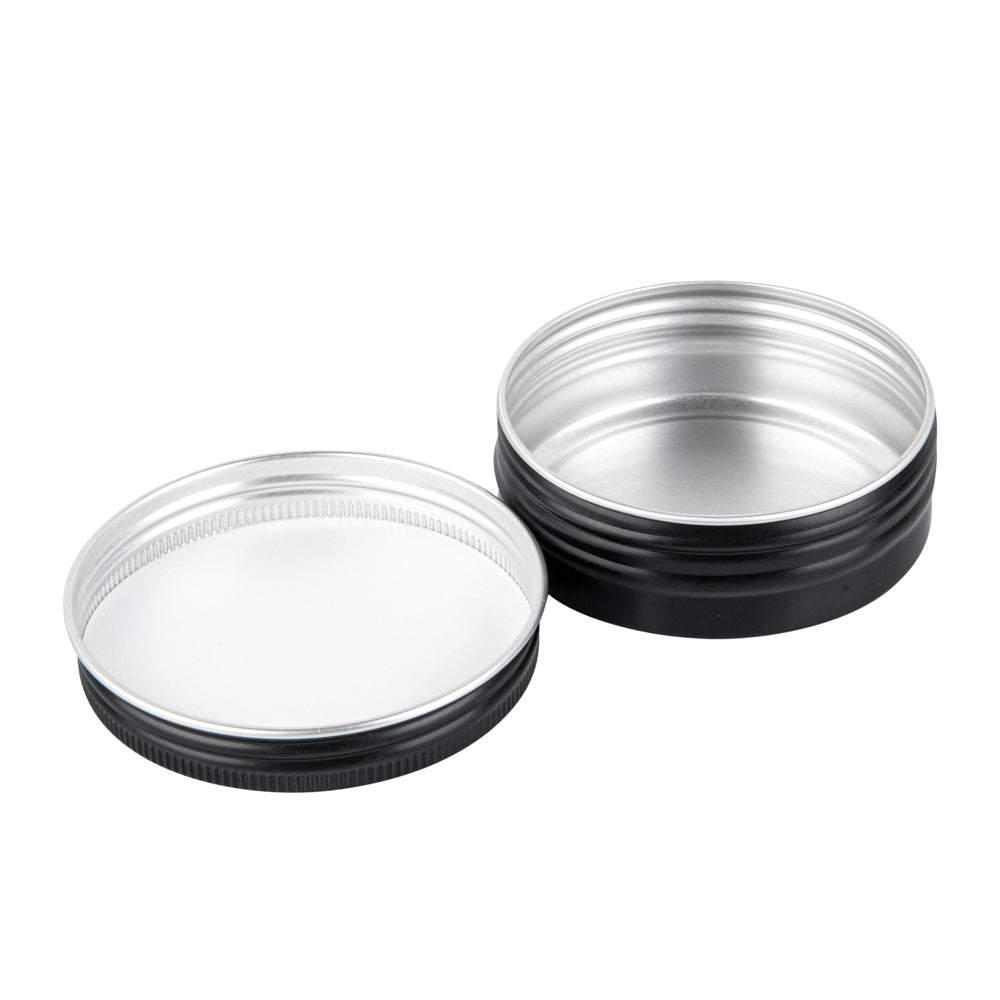 Chef 101 2 oz Round Black Tin Container - with Screw Lid - 100 count box