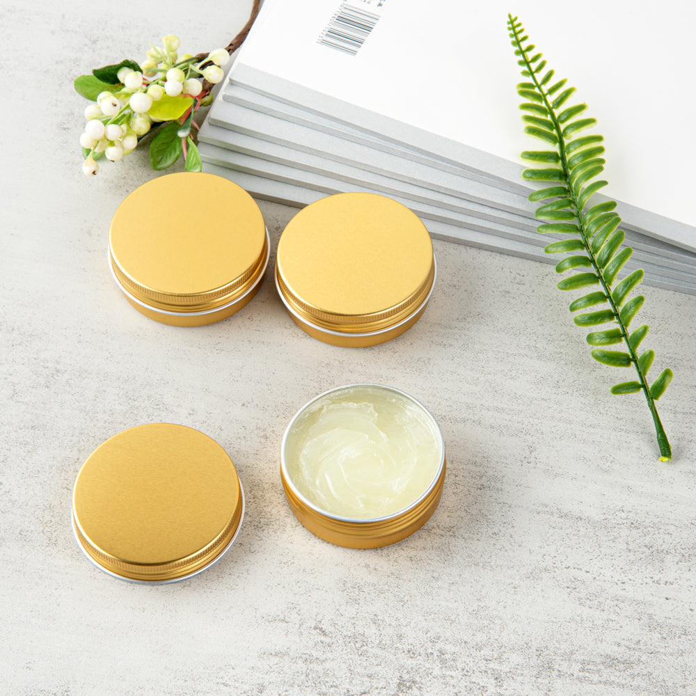 Chef 101 2 oz Round Gold Tin Container - with Screw Lid - 10 count box