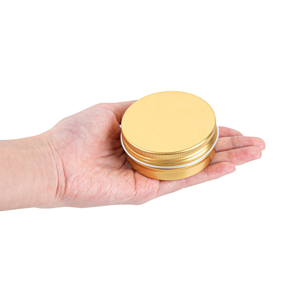 Chef 101 2 oz Round Gold Tin Container - with Screw Lid - 10 count box