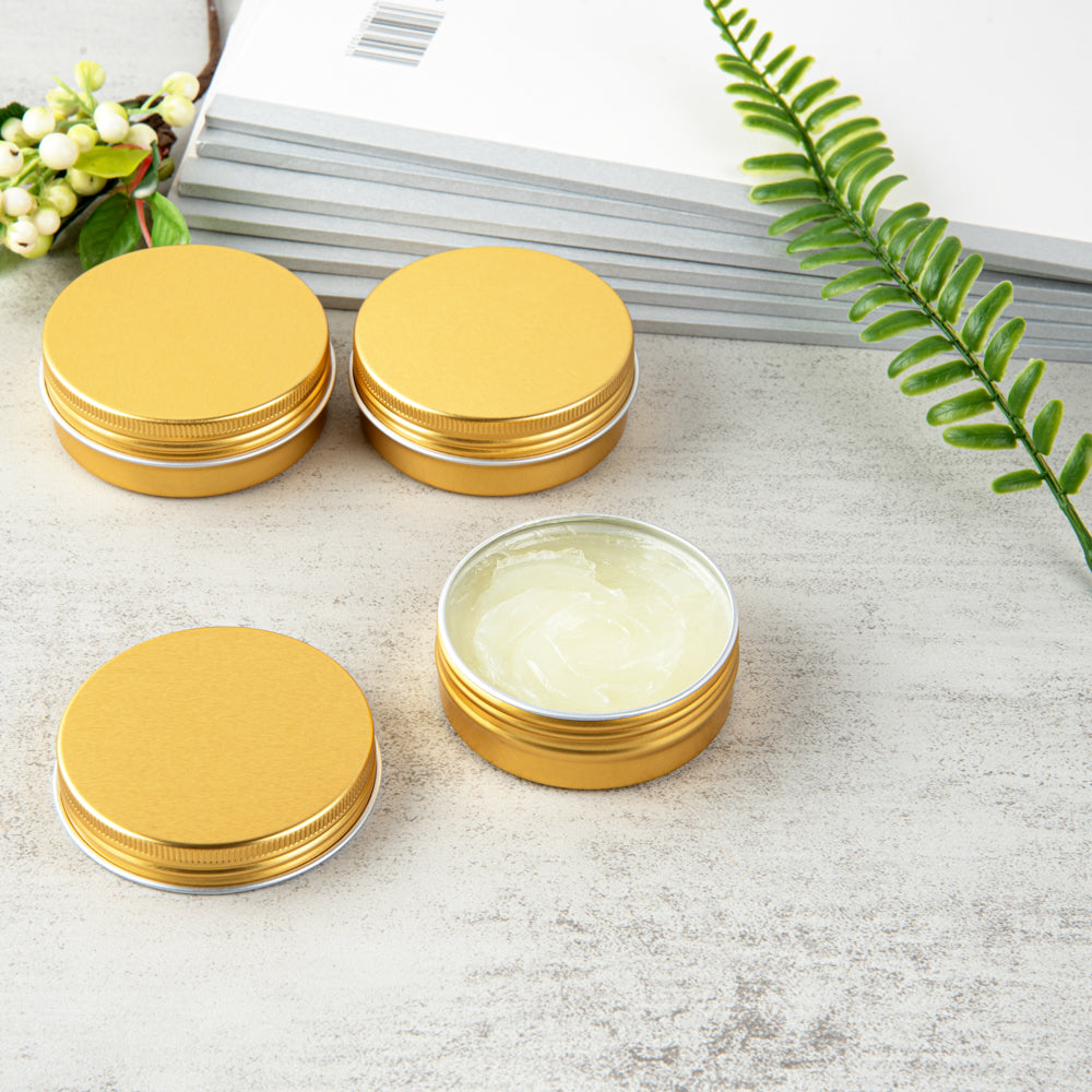 Chef 101 2 oz Round Gold Tin Container - with Screw Lid - 100 count box