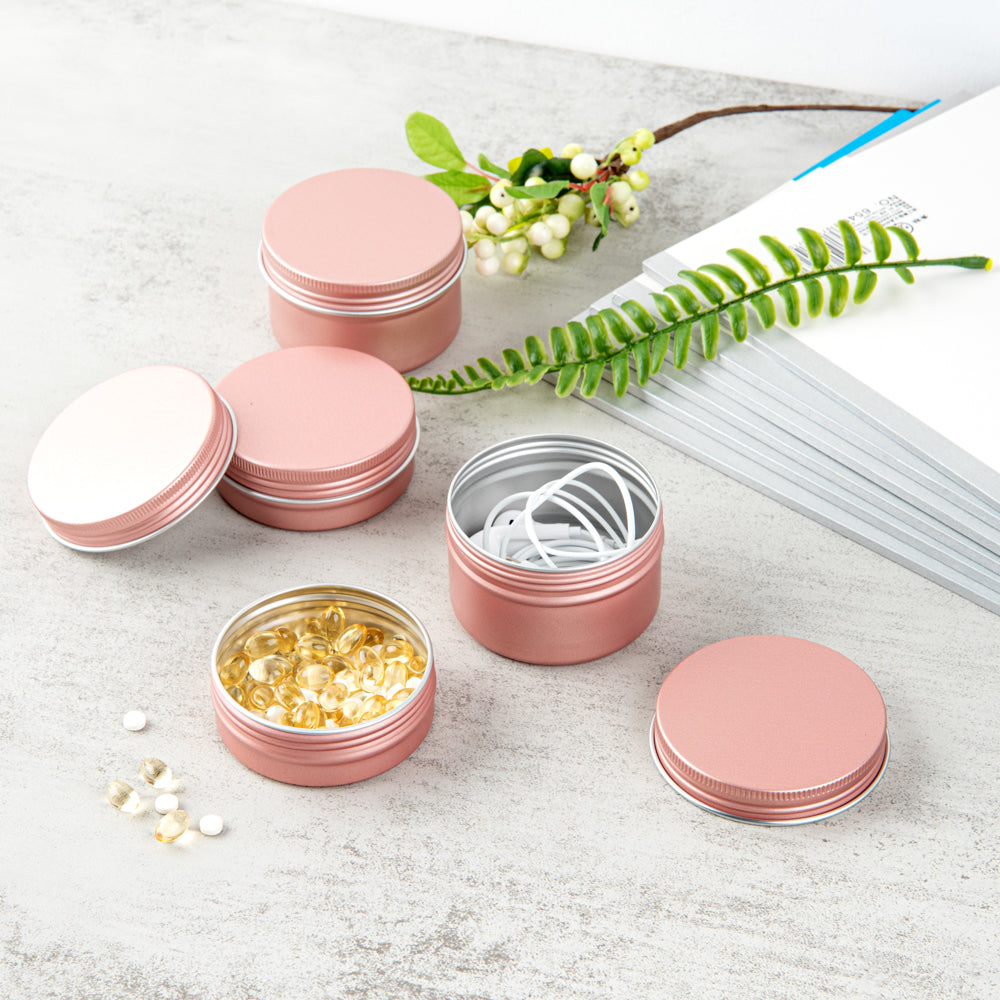 Chef 101 2 oz Round Rose Gold Tin Container - with Screw Lid - 100 count box