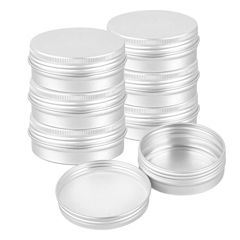 Chef 101 2 oz Round Silver Tin Container - with Screw Lid - 10 count box