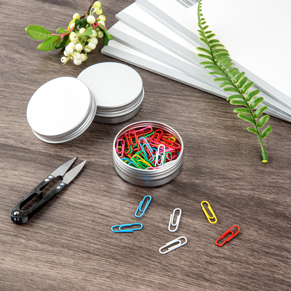 Chef 101 2 oz Round Silver Tin Container - with Screw Lid - 10 count box
