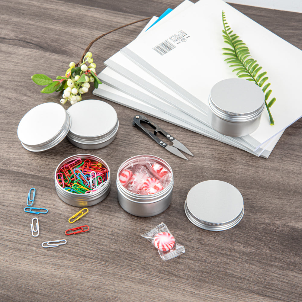 Chef 101 2 oz Round Silver Tin Container - with Screw Lid - 10 count box