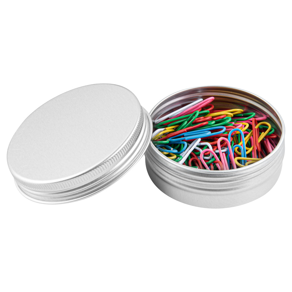 Chef 101 2 oz Round Silver Tin Container - with Screw Lid - 100 count box