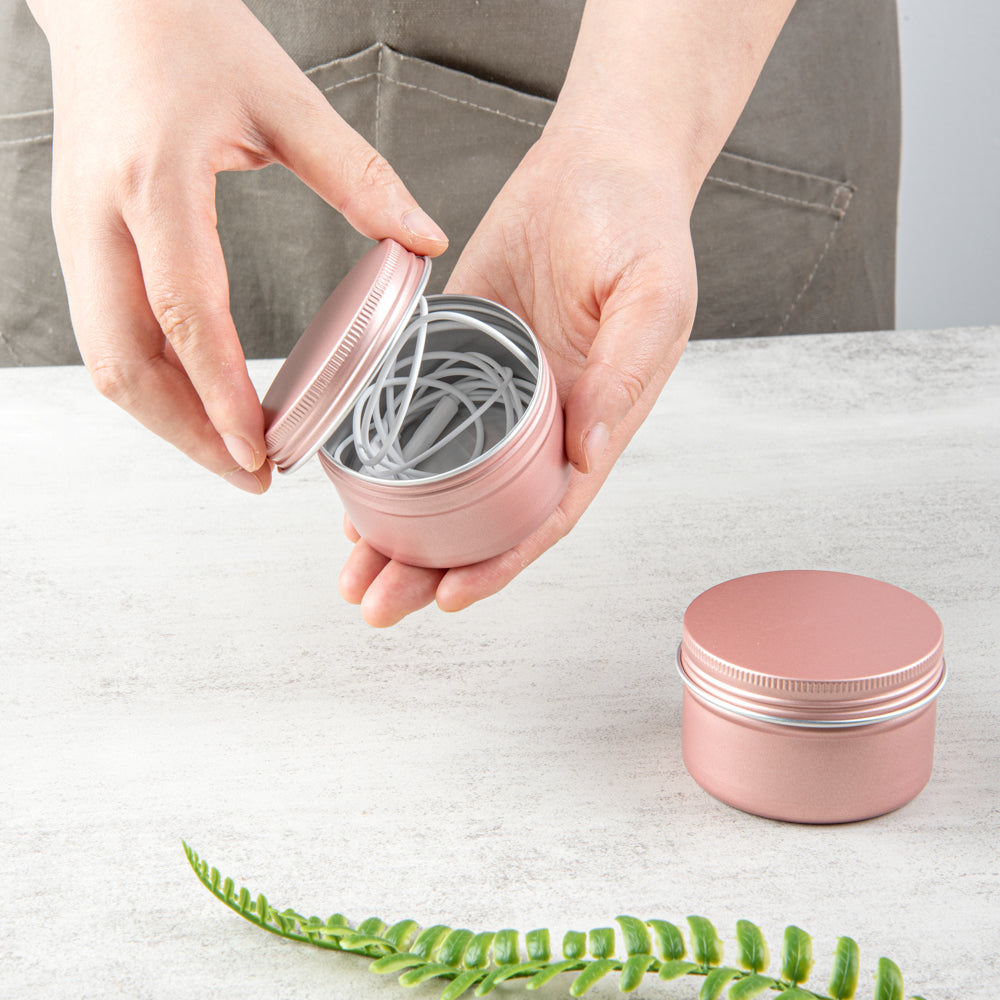 Chef 101 4 oz Round Rose Gold Tin Container - with Screw Lid - 10 count box