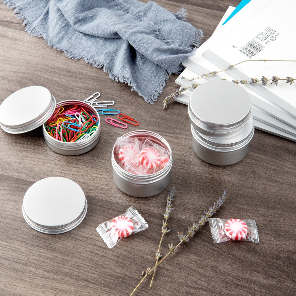 Chef 101 4 oz Round Silver Tin Container - with Screw Lid - 100 count box