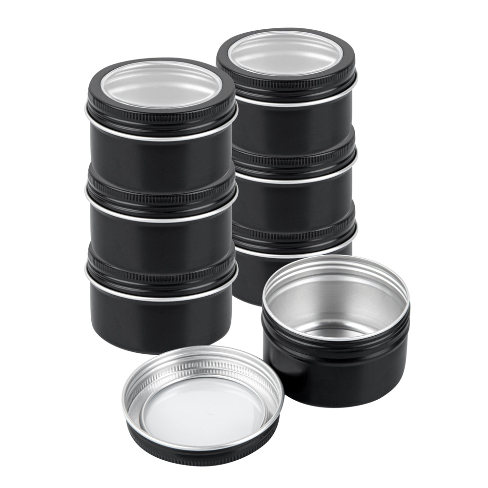 Chef 101 4 oz Round Black Tin Container - with Window Lid - 100 count box