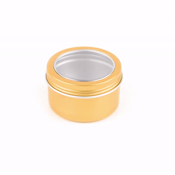 Chef 101 4 oz Round Gold Tin Container - with Window Lid - 100 count box
