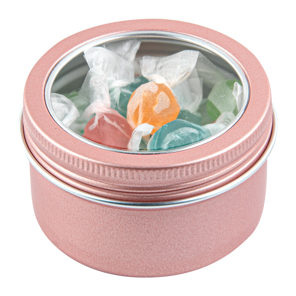 Chef 101 4 oz Round Rose Gold Tin Container - with Window Lid - 10 count box