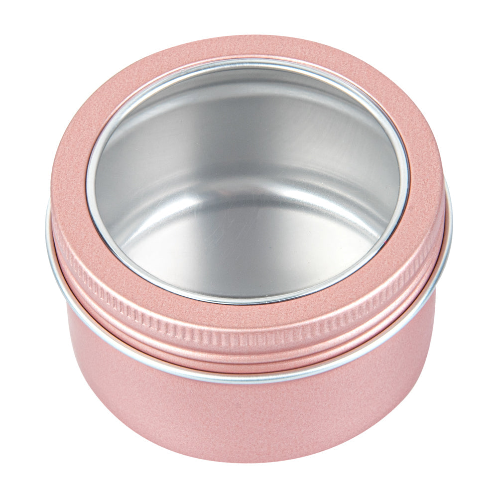 Chef 101 4 oz Round Rose Gold Tin Container - with Window Lid - 10 count box