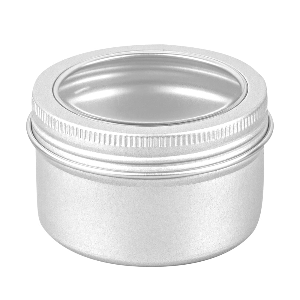 Chef 101 4 oz Round Silver Tin Container - with Window Lid - 100 count box