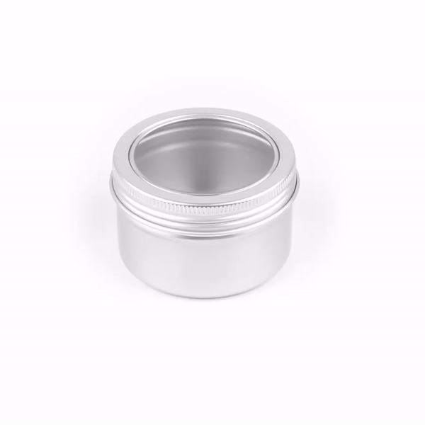 Chef 101 4 oz Round Silver Tin Container - with Window Lid - 100 count box