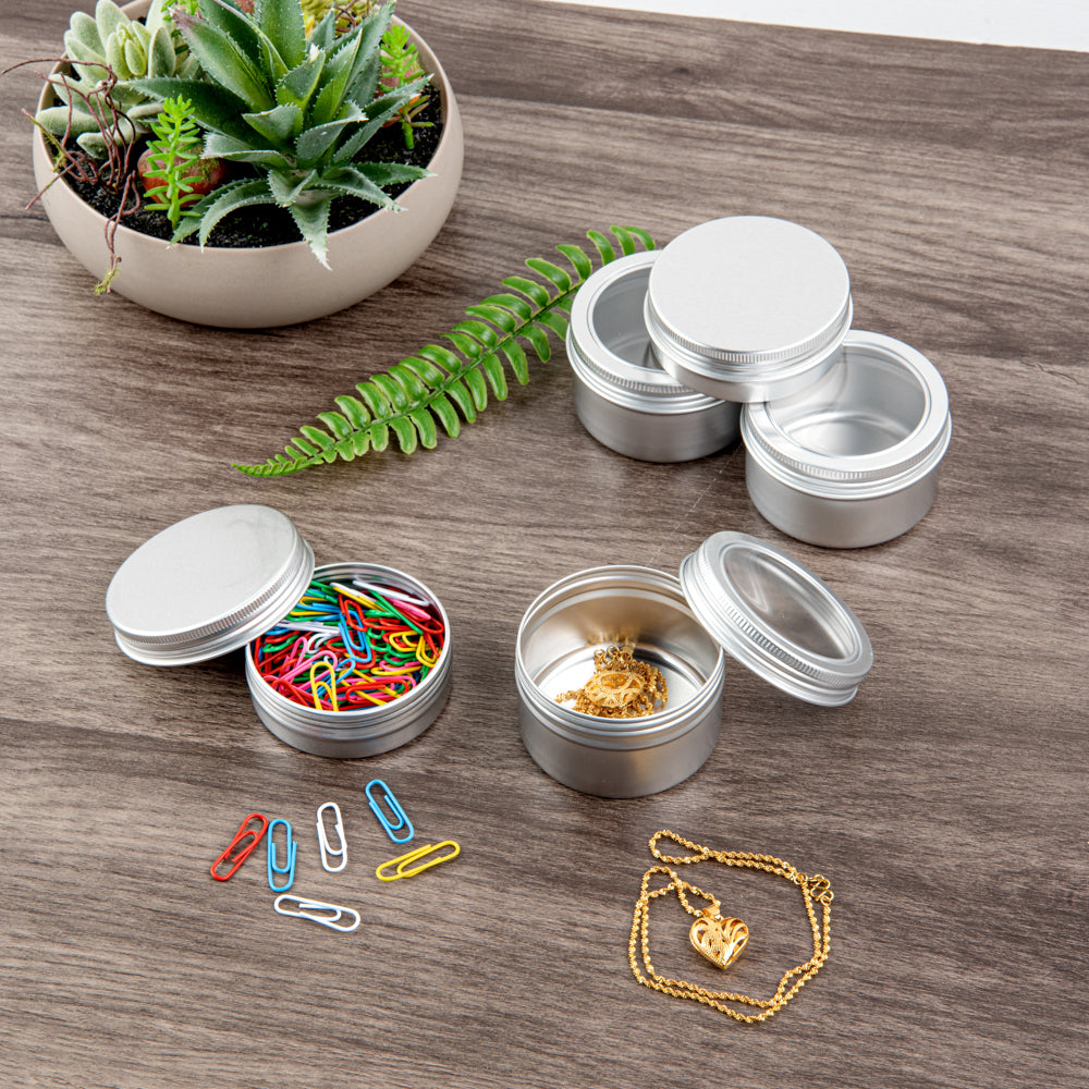 Chef 101 4 oz Round Silver Tin Container - with Window Lid - 100 count box