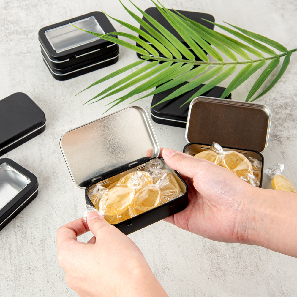 Chef 101 4 oz Rectangle Black Tin Container - with Hinged Lid - 10 count box