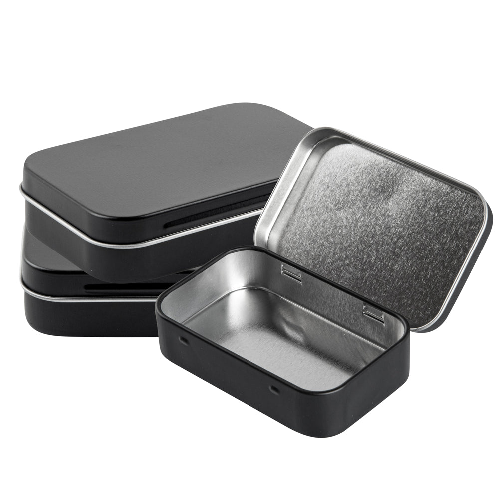 Chef 101 4 oz Rectangle Black Tin Container - with Hinged Lid - 100 count box