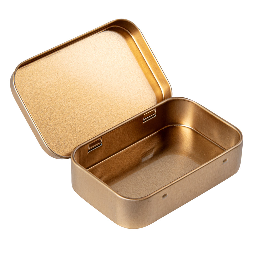 Chef 101 4 oz Rectangle Gold Tin Container - with Hinged Lid - 10 count box