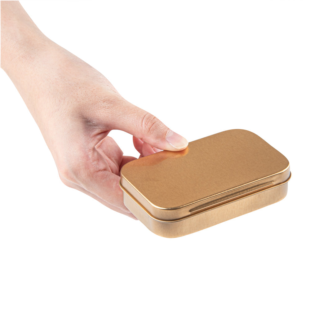 Chef 101 4 oz Rectangle Gold Tin Container - with Hinged Lid - 100 count box