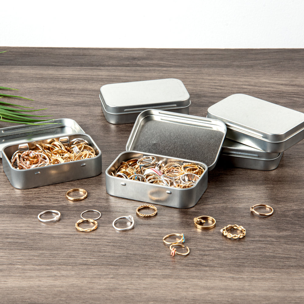 Chef 101 4 oz Rectangle Silver Tin Container - with Hinged Lid- 10 count box