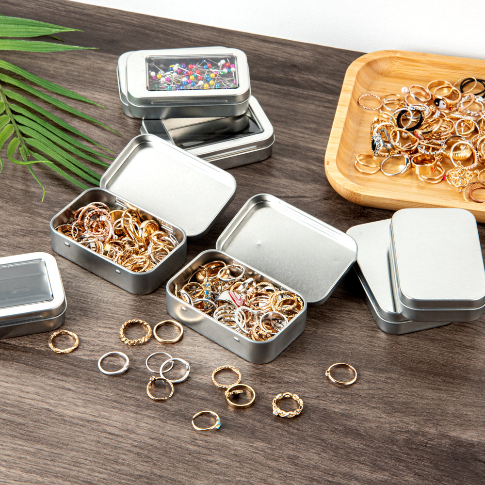 Chef 101 4 oz Rectangle Silver Tin Container - with Hinged Lid- 10 count box