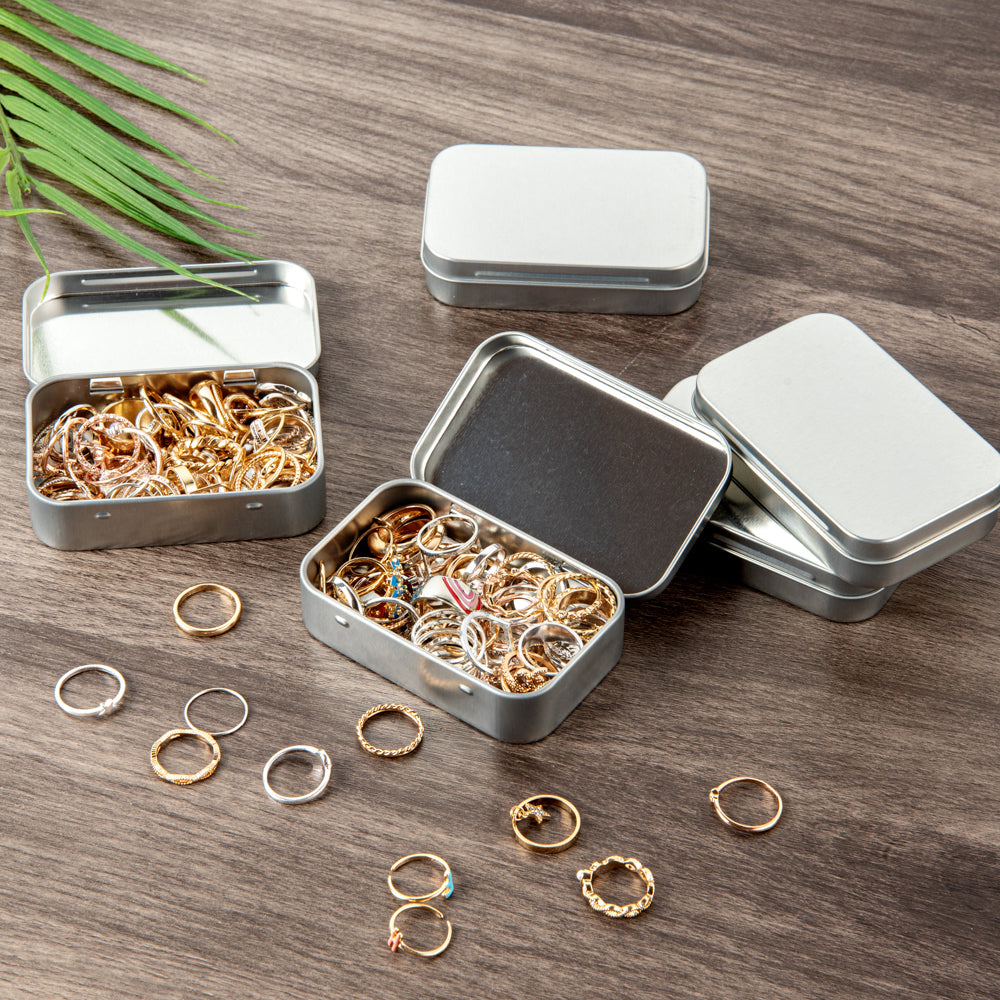 Chef 101 4 oz Rectangle Silver Tin Container - with Hinged Lid - 100 count box