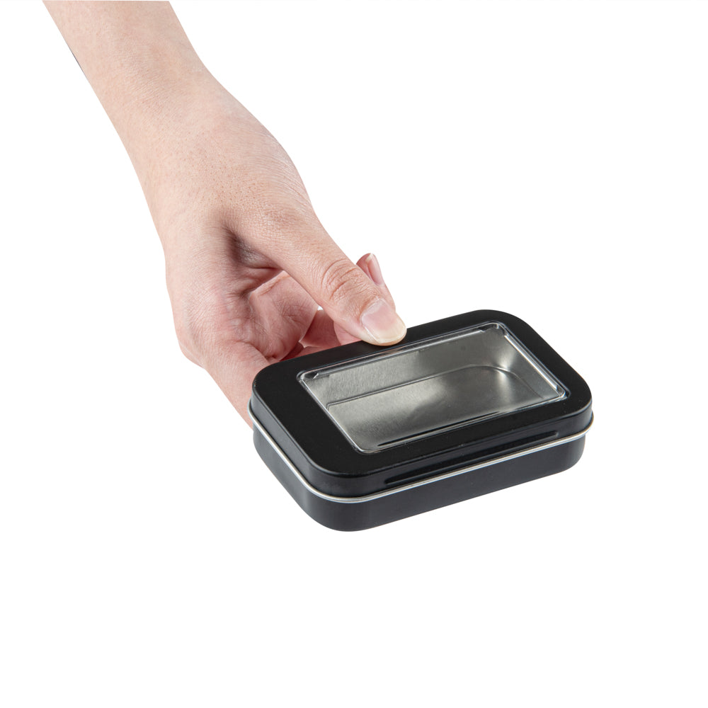 Chef 101 4 oz Rectangle Black Tin Container - with Window Lid - 100 count box