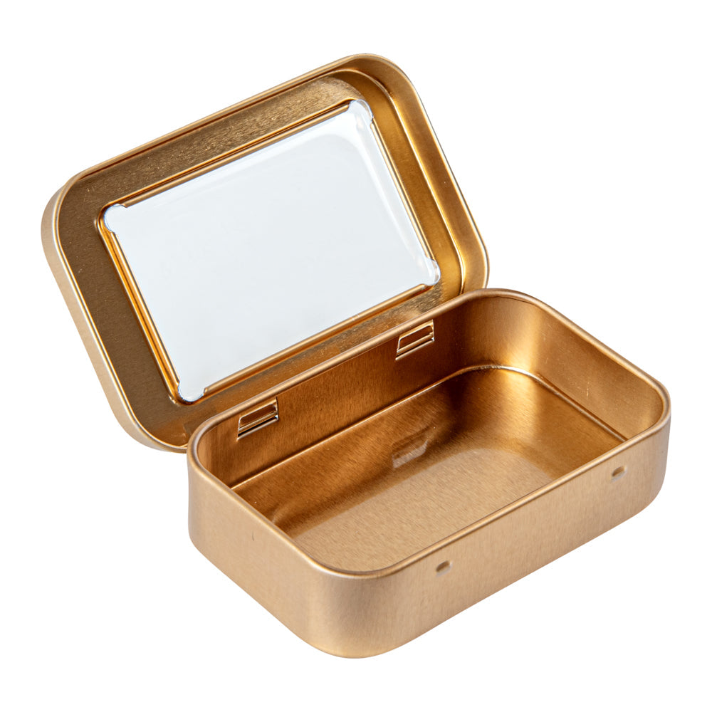 Chef 101 4 oz Rectangle Gold Tin Container - with Window Lid - 10 count box