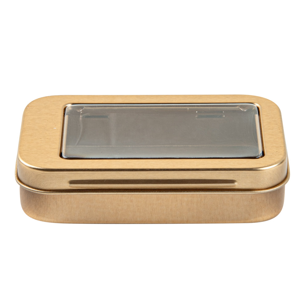Chef 101 4 oz Rectangle Gold Tin Container - with Window Lid - 100 count box