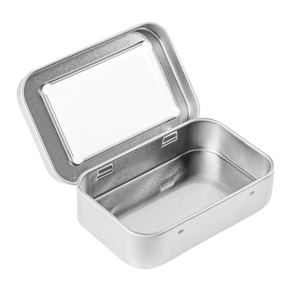 Chef 101 4 oz Rectangle Silver Tin Container - with Window Lid - 10 count box