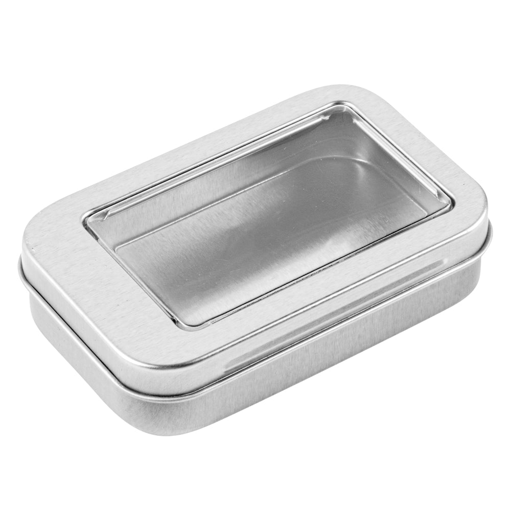 Chef 101 4 oz Rectangle Silver Tin Container - with Window Lid - 10 count box