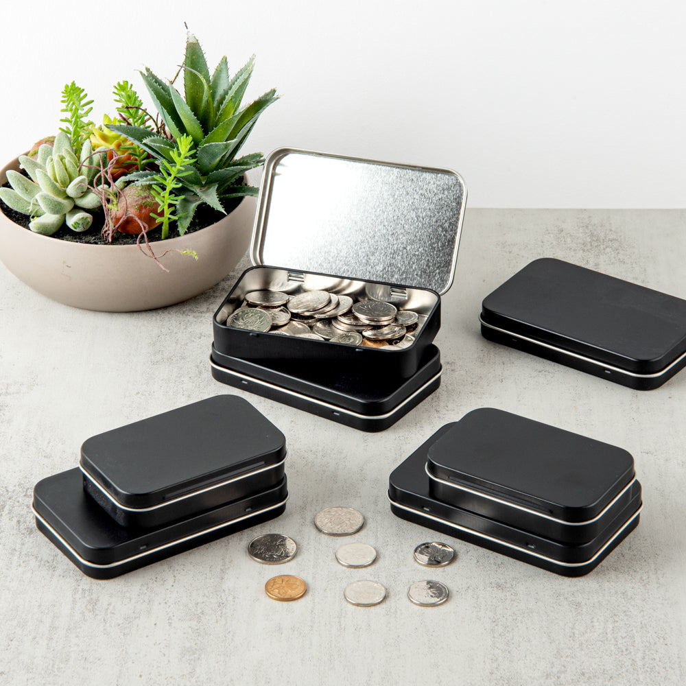 Chef 101 6 oz Rectangle Black Tin Container - with Hinged Lid - 100 count box