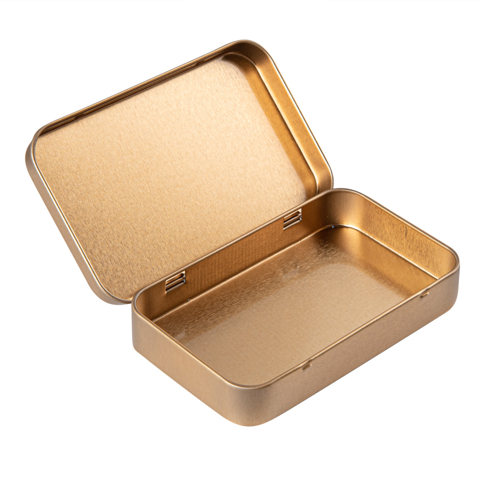 Chef 101 6 oz Rectangle Gold Tin Container - with Hinged Lid - 10 count box