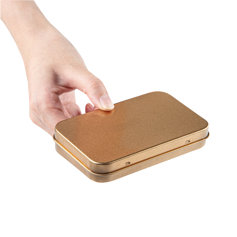 Chef 101 6 oz Rectangle Gold Tin Container - with Hinged Lid - 10 count box