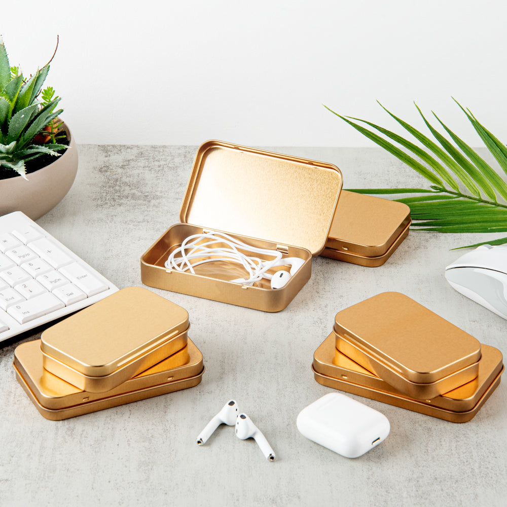 Chef 101 6 oz Rectangle Gold Tin Container - with Hinged Lid - 100 count box