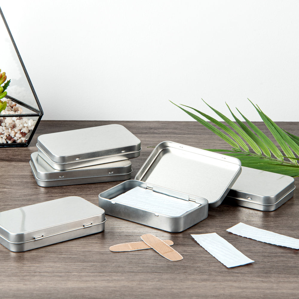 Chef 101 6 oz Rectangle Silver Tin Container - with Hinged Lid - 10 count box