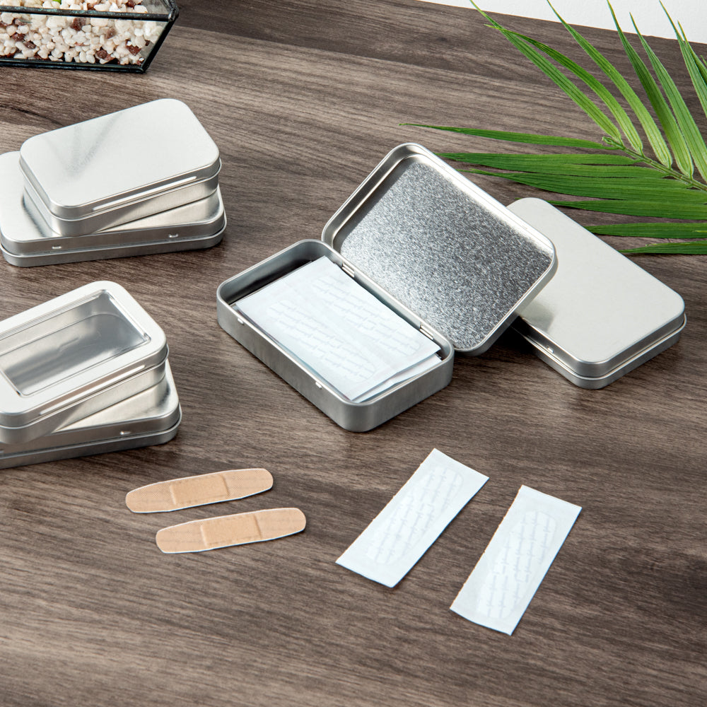 Chef 101 6 oz Rectangle Silver Tin Container - with Hinged Lid - 10 count box