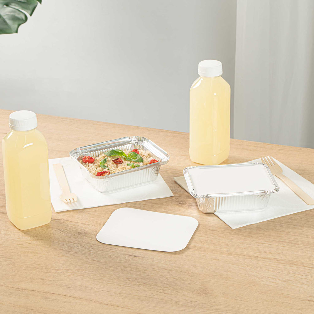 Foil Lux Oblong White Foil-Laminated Board Lid - Fits 1 lb Container - 100 count box