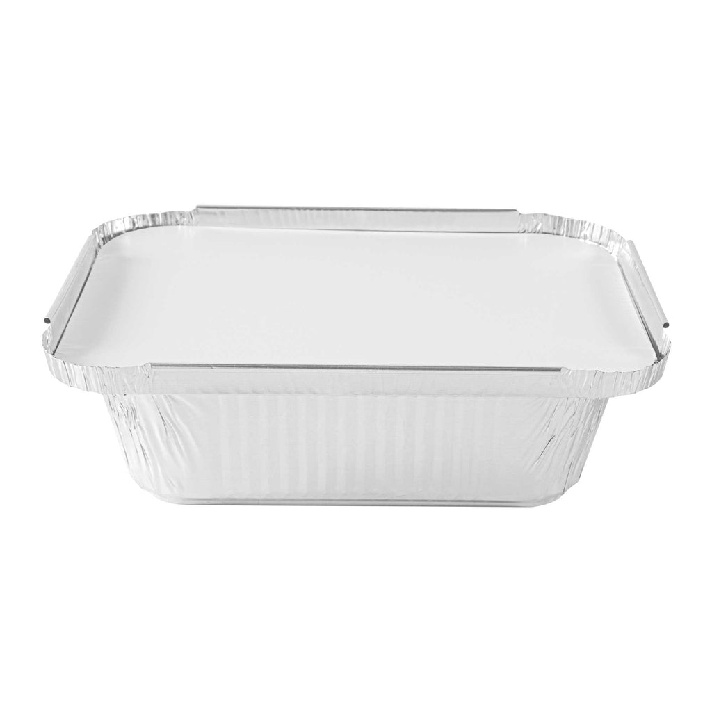 Foil Lux Oblong White Foil-Laminated Board Lid - Fits 1 lb Container - 100 count box