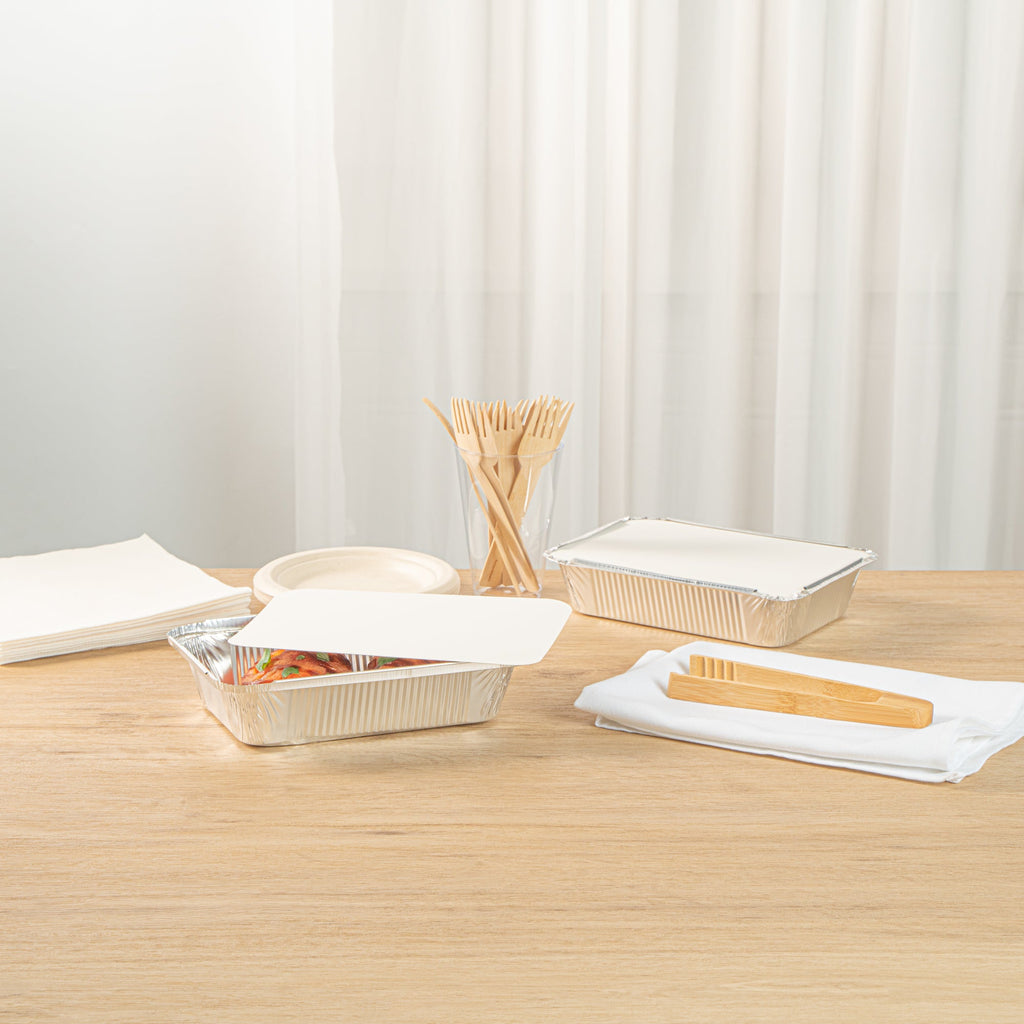 Foil Lux Oblong White Foil-Laminated Board Lid - Fits 2 1/4 lb Container - 100 count box