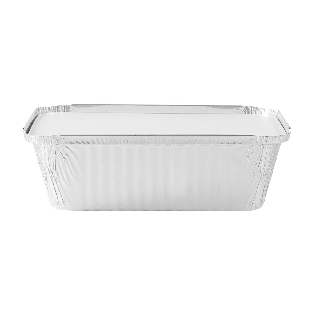 Foil Lux Oblong White Foil-Laminated Board Lid - Fits 5 lb Container - 100 count box