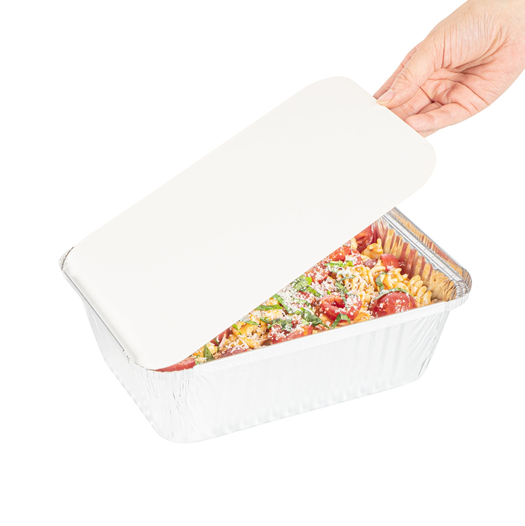 Foil Lux Oblong White Foil-Laminated Board Lid - Fits 5 lb Container - 100 count box