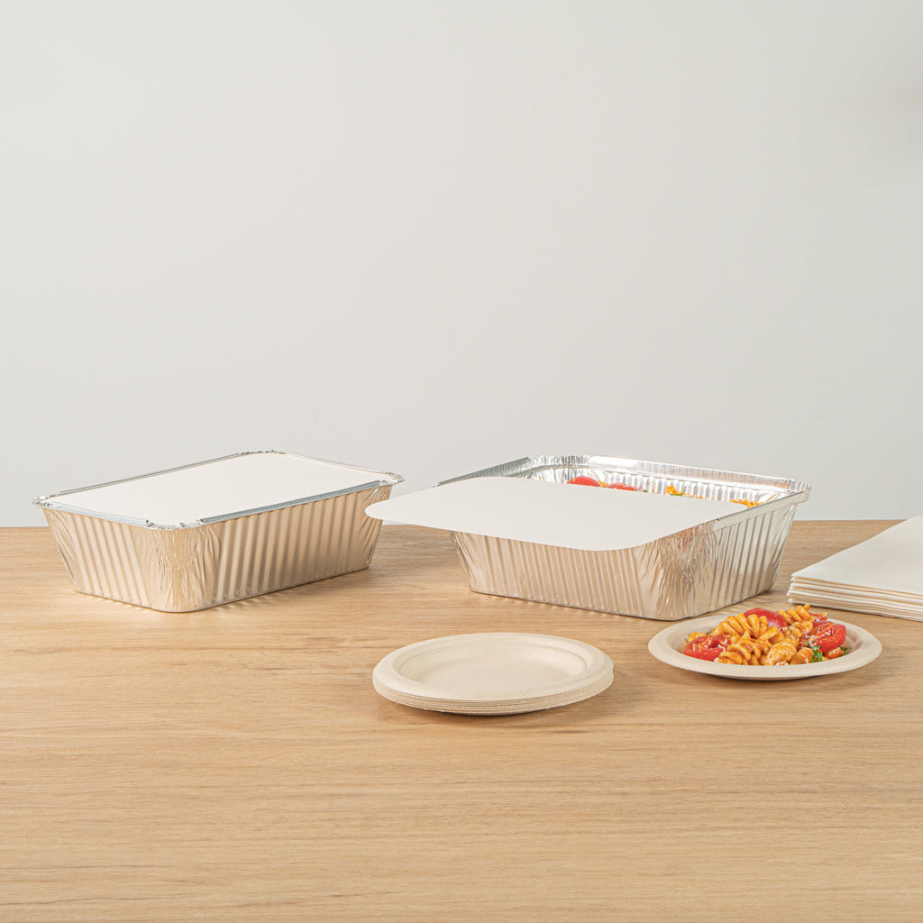 Foil Lux Oblong White Foil-Laminated Board Lid - Fits 5 lb Container - 100 count box