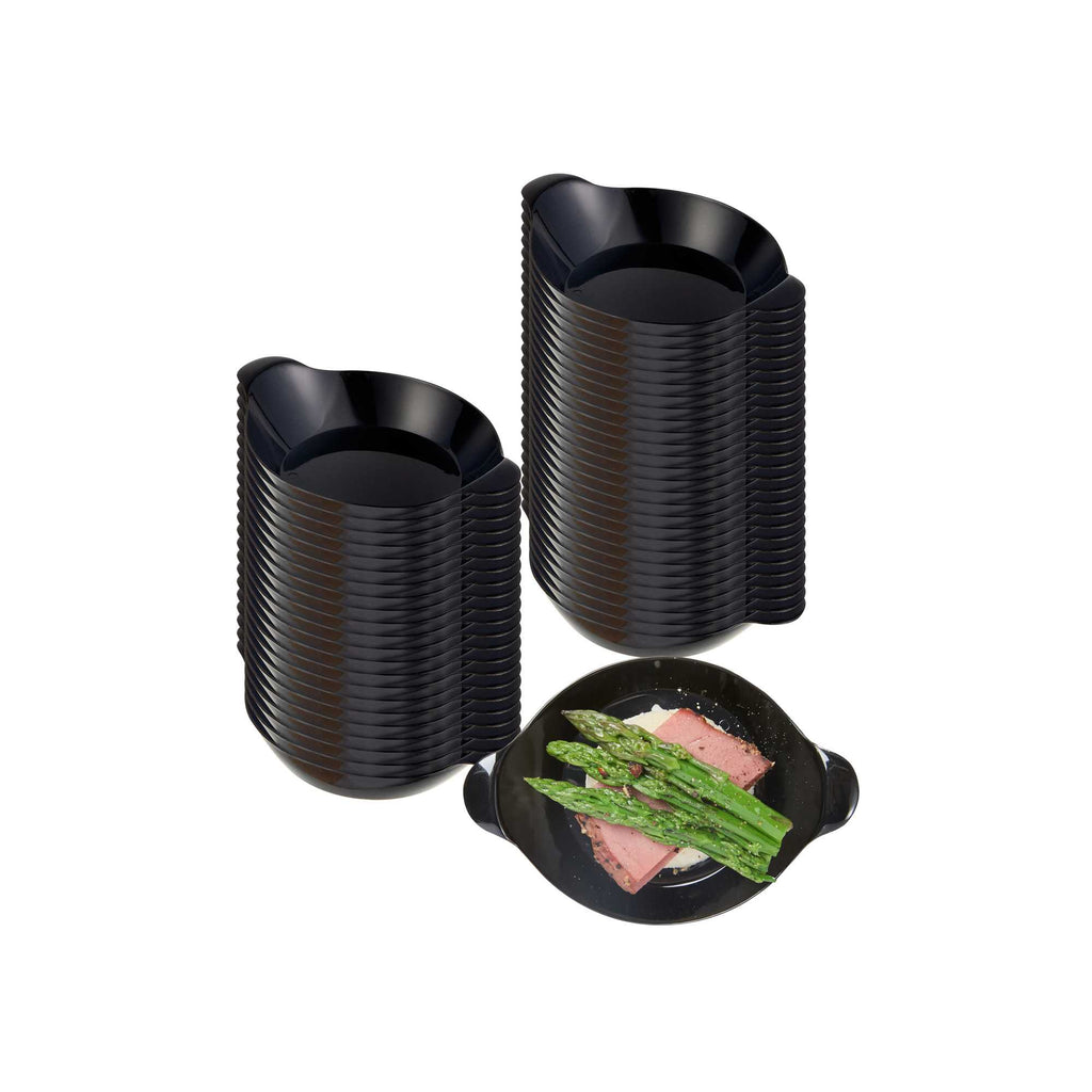 Mini Serve Oval Black Plastic Mini Handled Plate - 3 3/4" x 2 1/2" - 100 count box