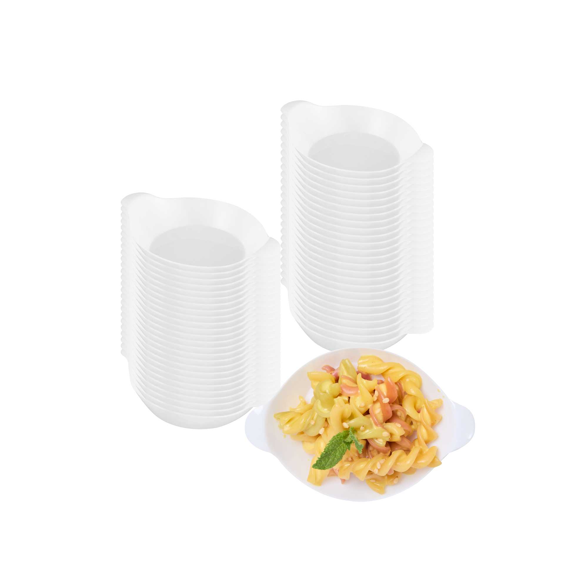 Mini Serve Oval White Plastic Mini Handled Plate - 3 3/4" x 2 1/2" - 100 count box