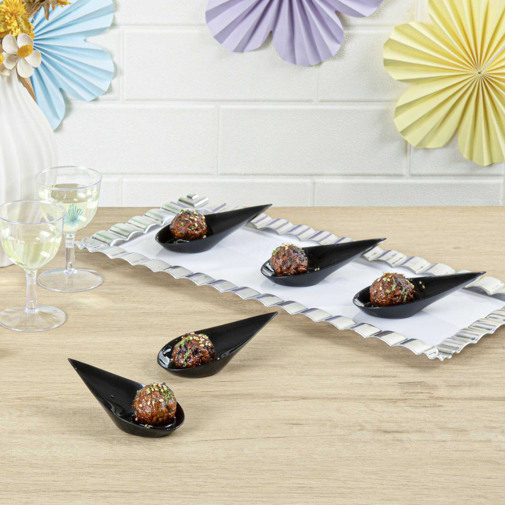 Mini Serve Teardrop Black Plastic Spoon - 4" x 2" x 1/2" - 20 count box