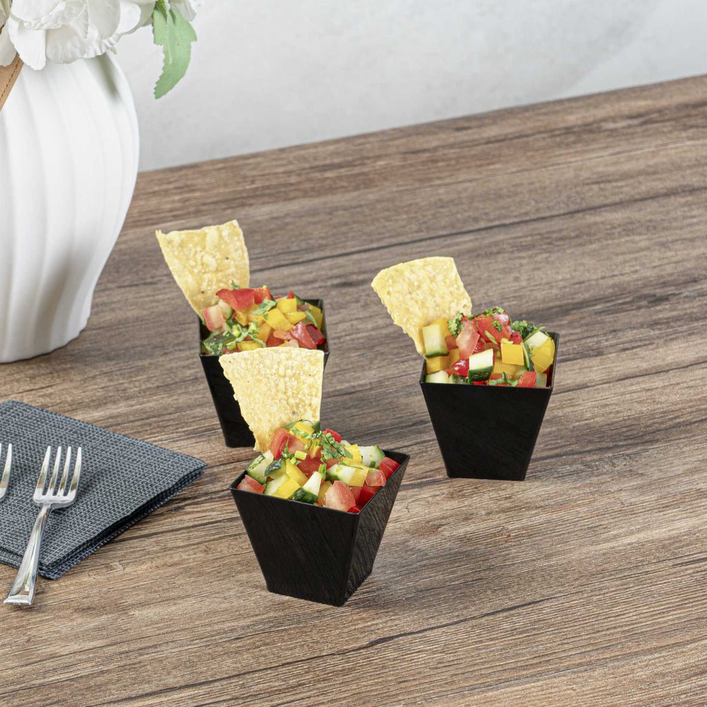 Mini Serve 2 oz Square Black Plastic Mini Kova Cup - 2" x 2" x 1 3/4" - 100 count box