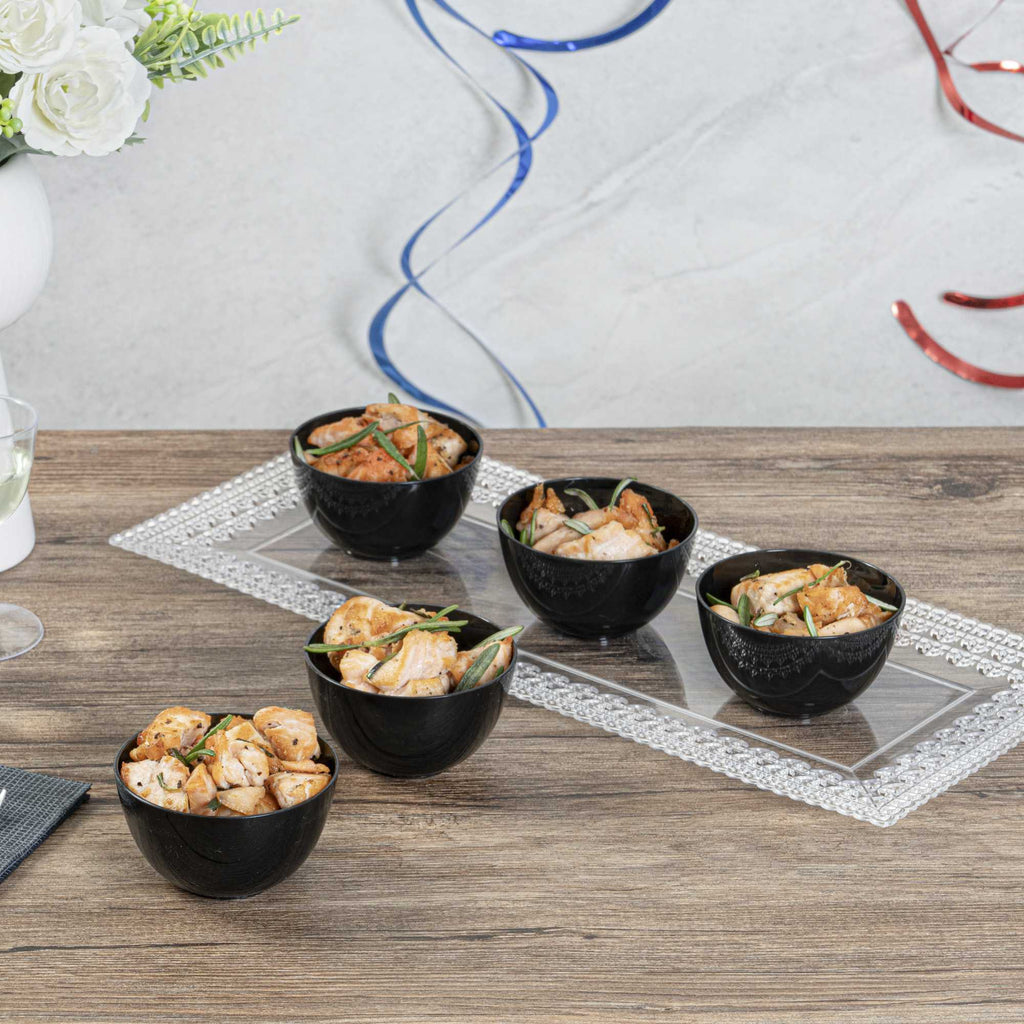 Mini Serve 4 oz Round Black Plastic Bodega Cup - 3" x 3" x 1 3/4" - 100 count box