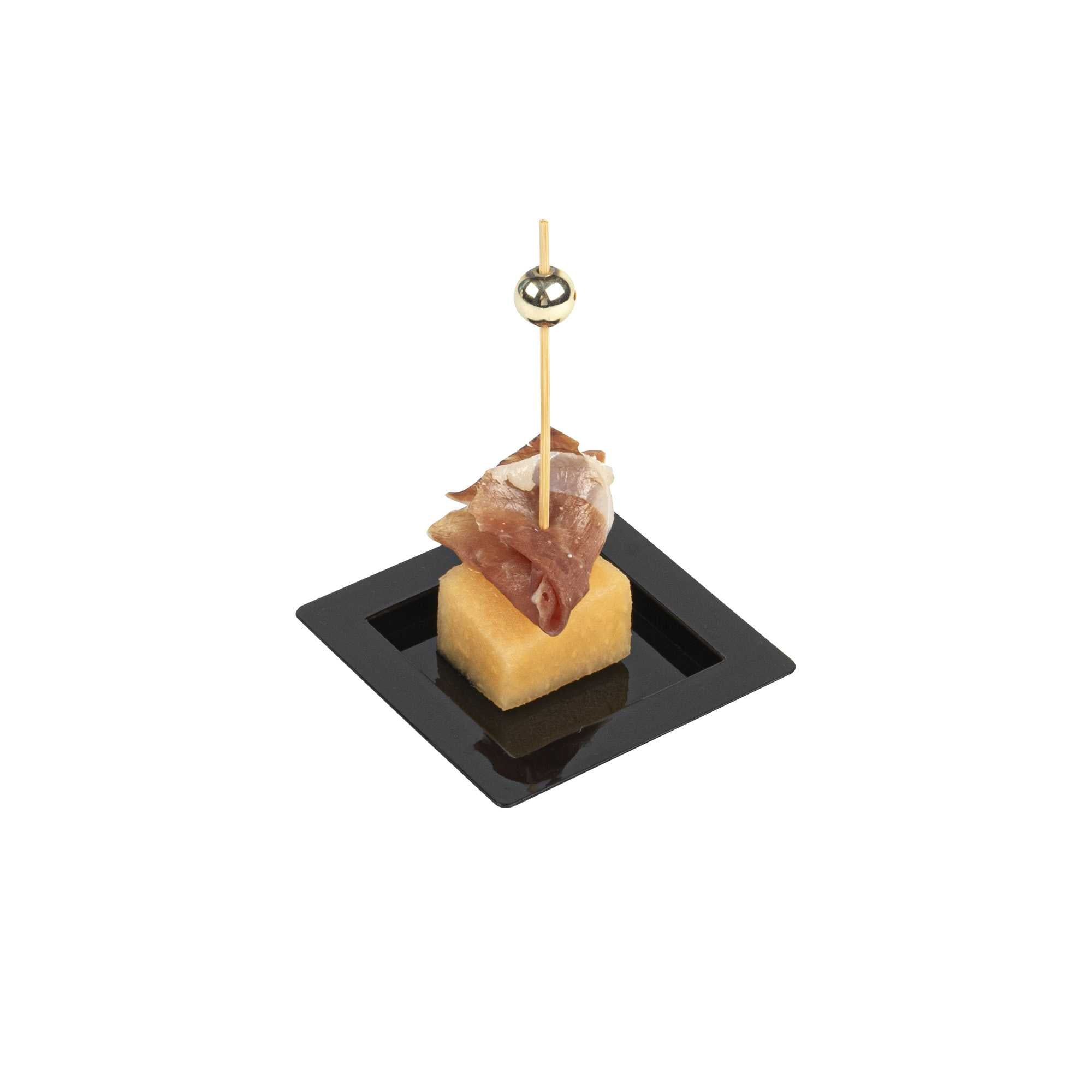 Mini Serve Square Black Plastic Mini Edge Plate - 2 3/4" x 2 3/4" - 100 count box