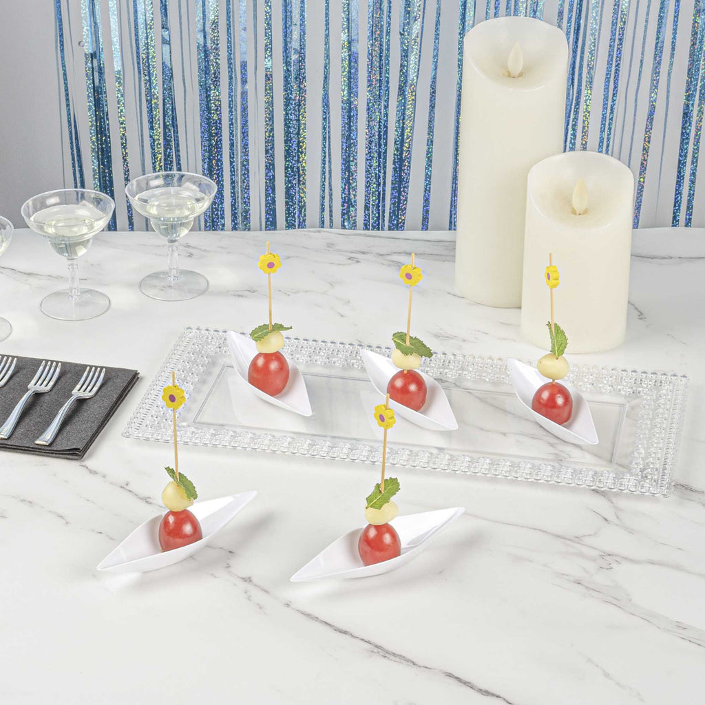 Mini Serve Diamond White Plastic Canoe Dish - 5" x 1 1/2" x 3/4" - 100 count box