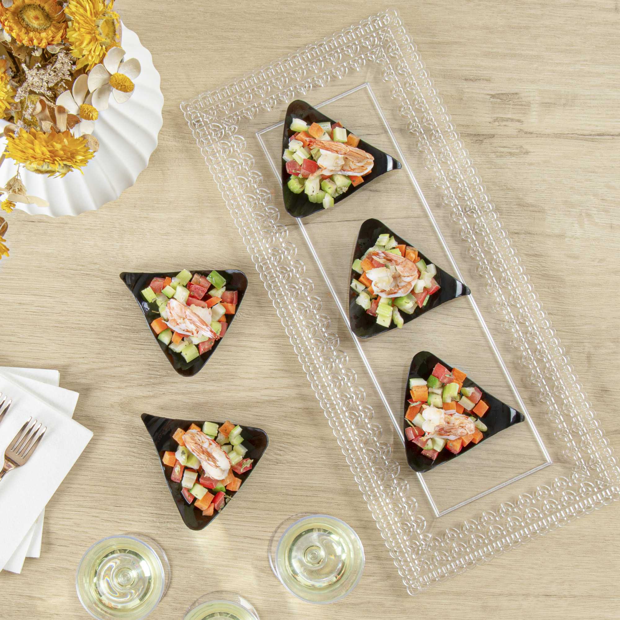 Mini Serve Triangle Black Plastic Shooting Star Appetizer Plate - 3" x 3" - 100 count box